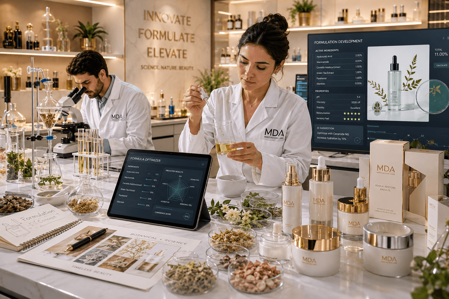Cosmetic formulation scientists developing premium skincare products